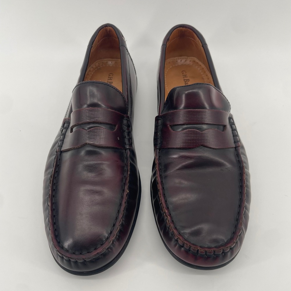 GH Bass Roman Loafers Mens 7.5 Burgundy Leather Textured Penny Driving Shoes